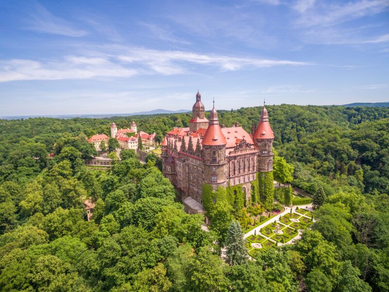 Widok z lotu ptaka na Zamek Książ