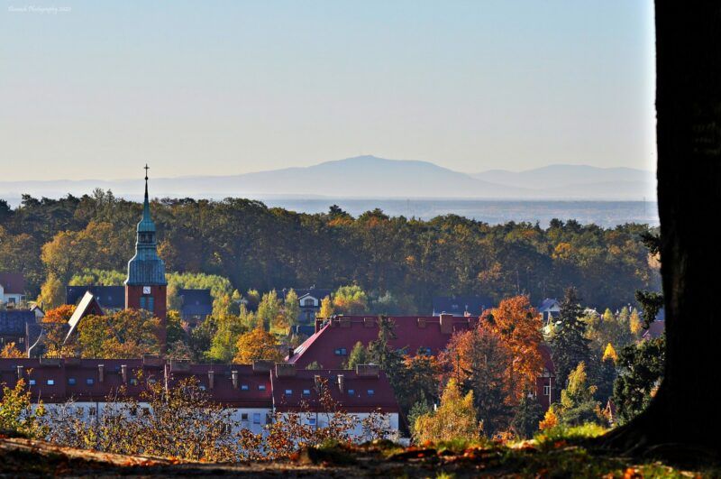Widok na Panoramę miasta w okresie jesiennym.