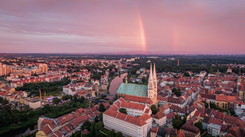 Zdjęcie z lotu ptaka na zabudowę Zgorzelca