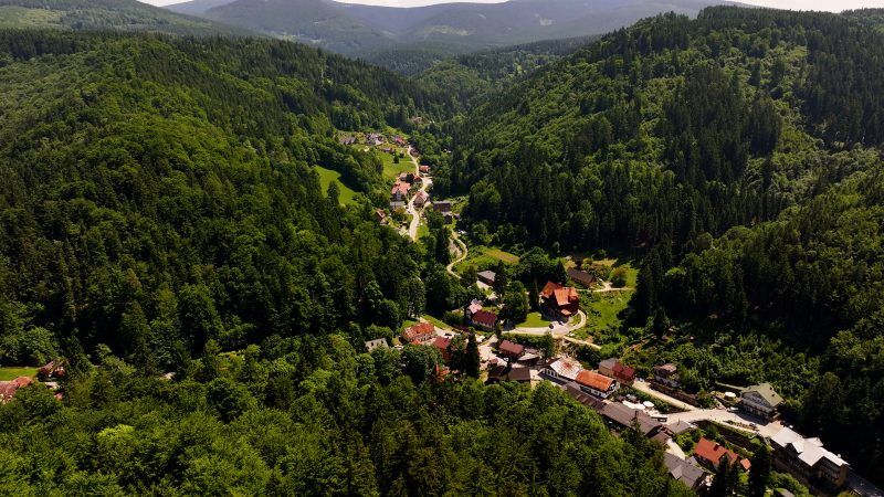Widok z lotu ptaka na Międzygórze
