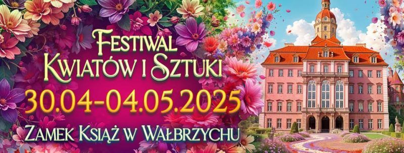 Grafika promocyjna festiwalu kwiatów w zamku książ